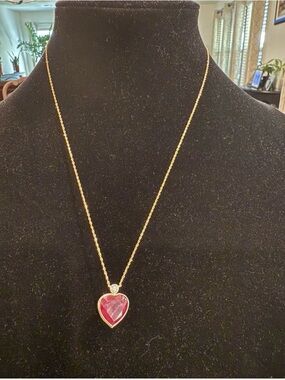 15.99CT NATURAL RED RUBY & 0.35TTW DIAMOND . 14k YELLOW GOLD Necklace